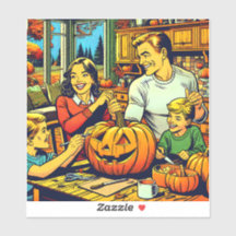 Feliz Halloween Nostalgia Família Carving Pumpkins