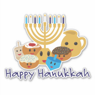 Adesivo Feliz Hanukkah e personagens bonitinhos de Hanukka
