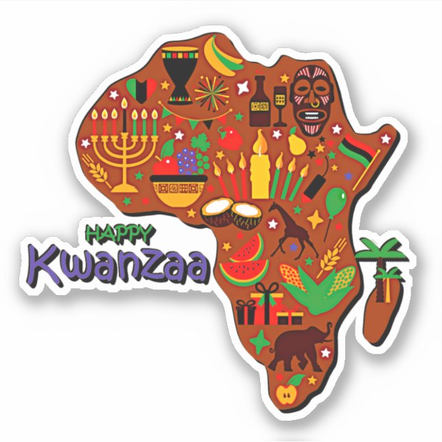 Adesivo Feliz Mapa Kwanzaa da África Beija Corte (Frente)