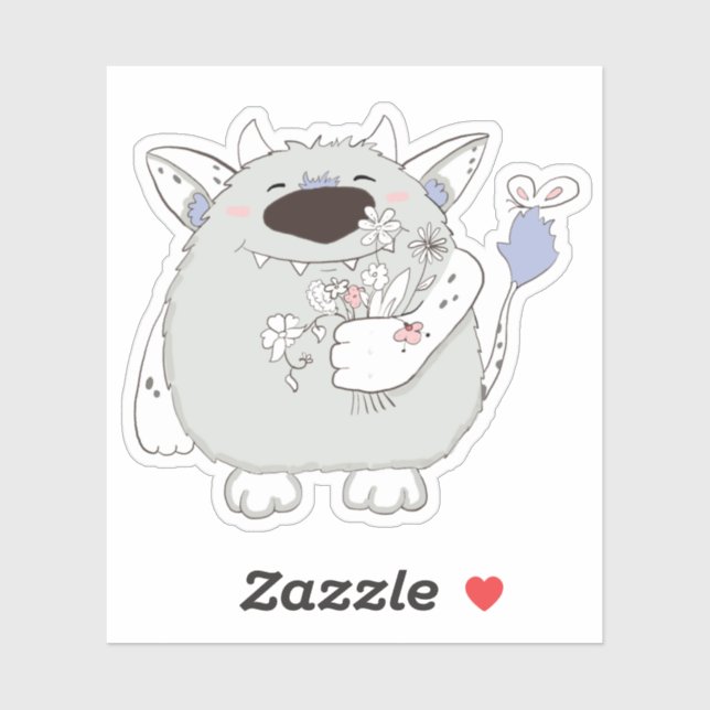 Adesivo Feliz Monstro Com Flores (Folha)