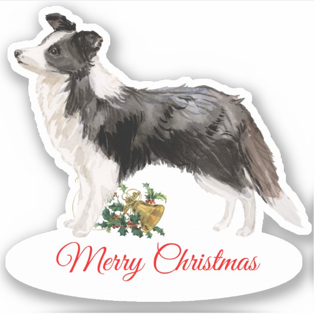 Adesivo Feliz Natal Borda Collie Personalizada Vinil (Frente)
