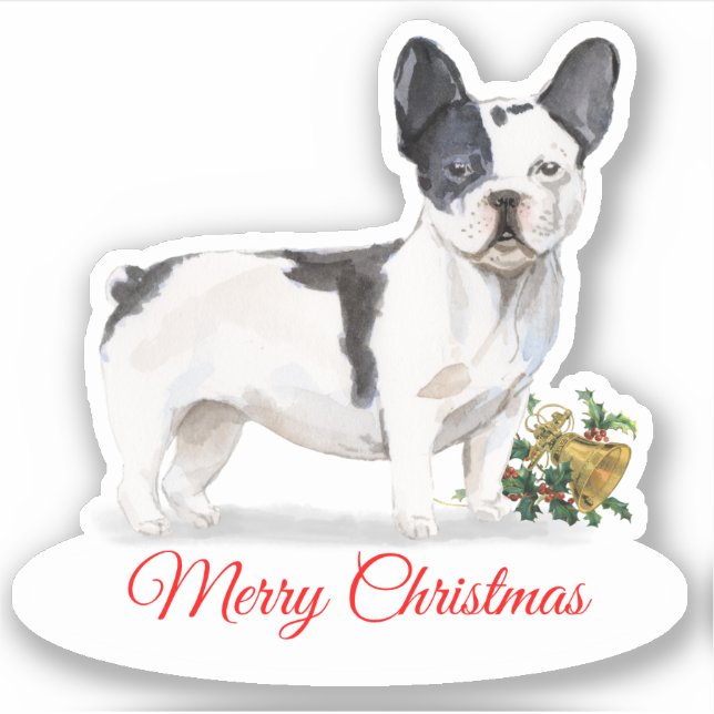 Adesivo Feliz Natal BW Francês Bulldog Personalizado Vinil (Frente)