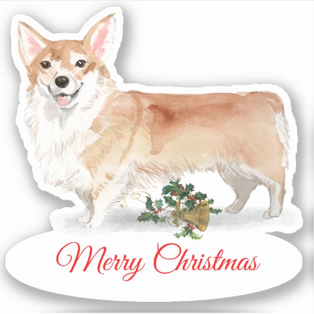 Adesivo Feliz Natal, Corgi, Vinil de Corte Personalizado (Frente)