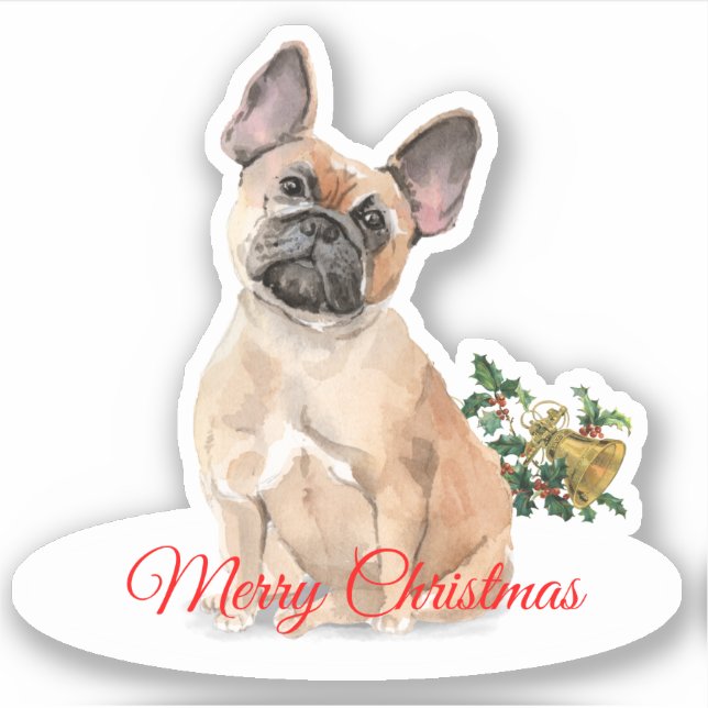 Adesivo Feliz Natal Francês Bulldog Personalizado Vinil (Frente)