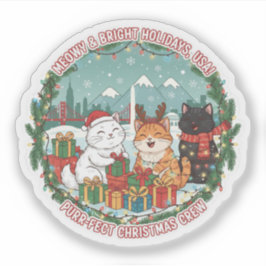 Adesivo Feliz Natal Gatos – Diversão Brilhante de Feriado
