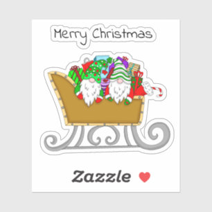 Adesivo Feliz Natal   Gnomos num trenó festivo