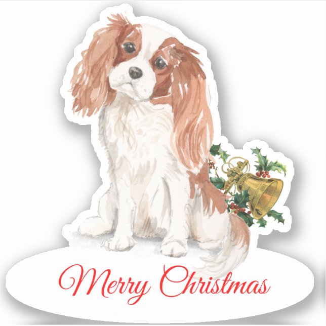 Adesivo Feliz Natal K Charles Spaniel Custom-Cut Vinyl (Frente)
