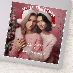 Adesivo Feliz Natal Lésbica Retro Rosa   Foto personalizad