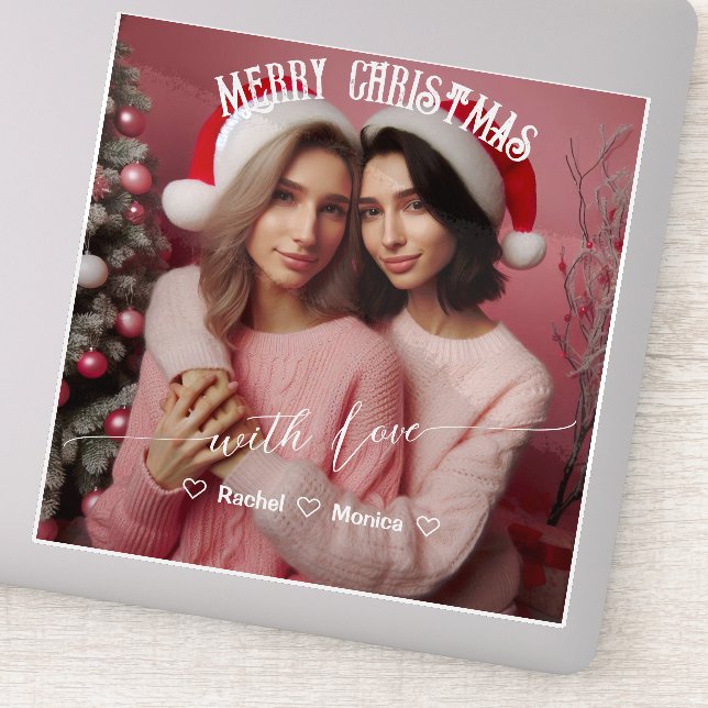 Adesivo Feliz Natal Lésbica Retro Rosa | Foto personalizad (Detalhe)