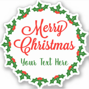 Adesivo Feliz Natal Personalizado Holly Berry Kiss-Cut