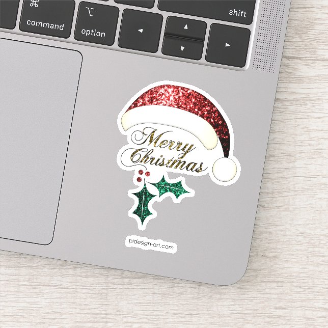 Adesivo Feliz Natal Santa Chapéu Vermelho Dourado Verde (Detalhe)