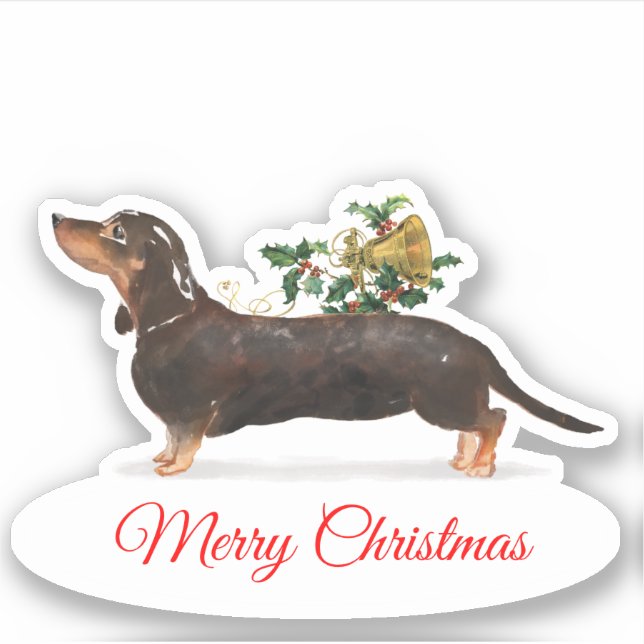 Adesivo Feliz Natal Tan Dachshund Custom-Cut Vinyl (Frente)