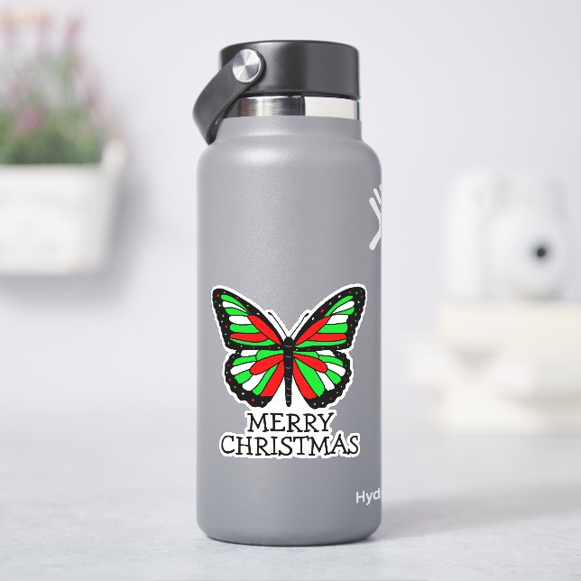 Adesivo Feliz Natal Vermelho e Borboleta Verde (HidroFlask)
