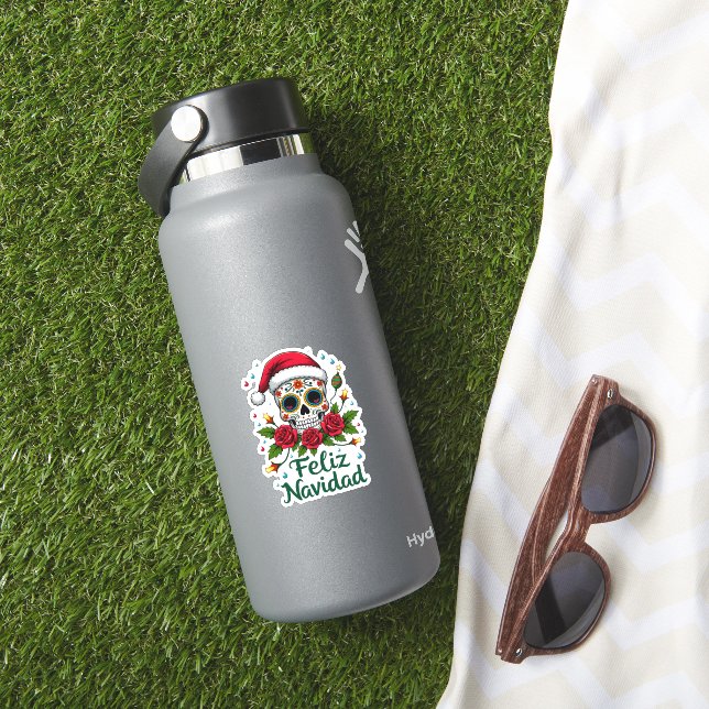 Adesivo Feliz Navidad Sugar Skull Mexican Christmas T-Shir (HydroFlask Insitu)