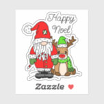 Adesivo Feliz Noel Gnome Papais noeis e Reindeer Christmas<br><div class="desc">Gnomo de Natal bonito e cartoon de renas desenharam adesivos para festas de férias.</div>