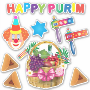 Adesivo Feliz Palhaços Festa de Purim Símbolos do Carnaval