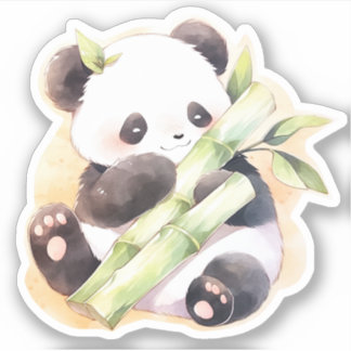 Adesivo Feliz Panda Bebê Com Bambu