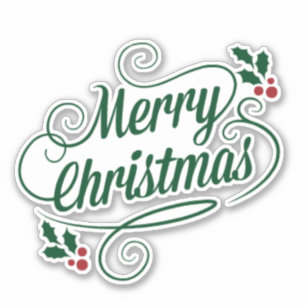 Adesivo Feliz pardal de Natal e texto verde brilhante