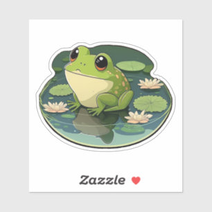 Adesivo Feliz Sapo Kawaii em um bastão Lily Pad
