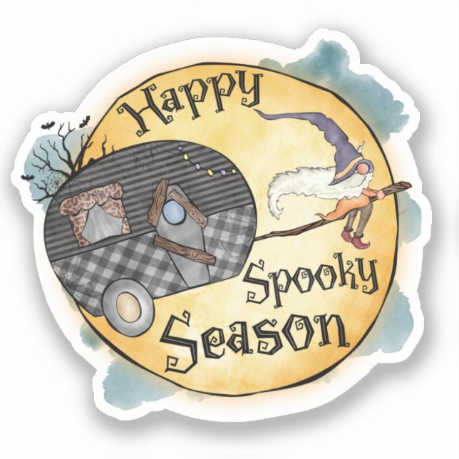 Adesivo Feliz Temporada Assustadora - Bruxa Van Camper (Frente)