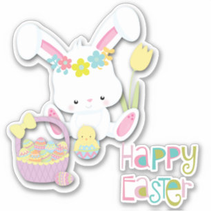 Adesivo Felz pascoa Bunny, Pintinho e Basket