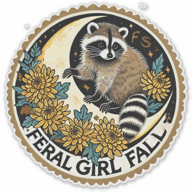Adesivo Feral Girl Fall Raccoon (Frente)