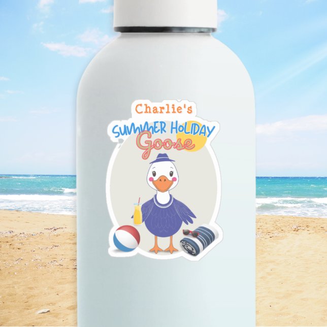 Adesivo Feriado de Goose Summer Personalizado (Vinyl cut-out sticker with fun 'Summer Holiday Goose' design, personalized with a name)