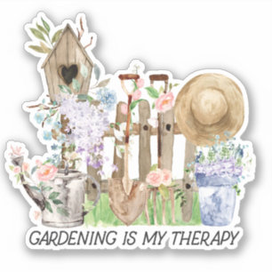 Adesivo Ferramentas de jardinagem floral aquarela e citaçã