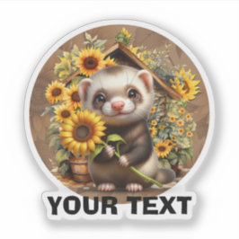 Adesivo Ferret Adorável com Girassóis Personalizável.