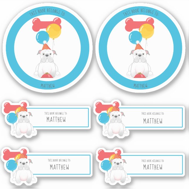 Adesivo Festa de aniversário Bulldog Este Livro Pertence a (Frente)