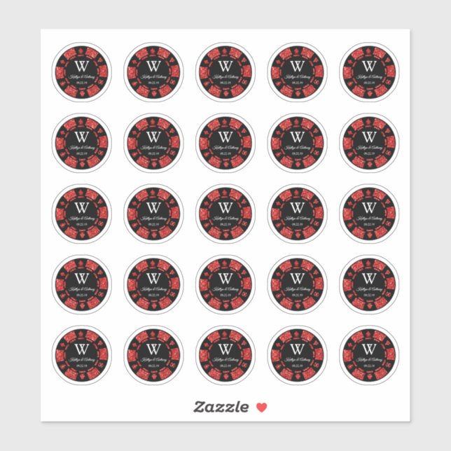 Adesivo Festa de casamento de Chip Casino com brilho verme (Folha)