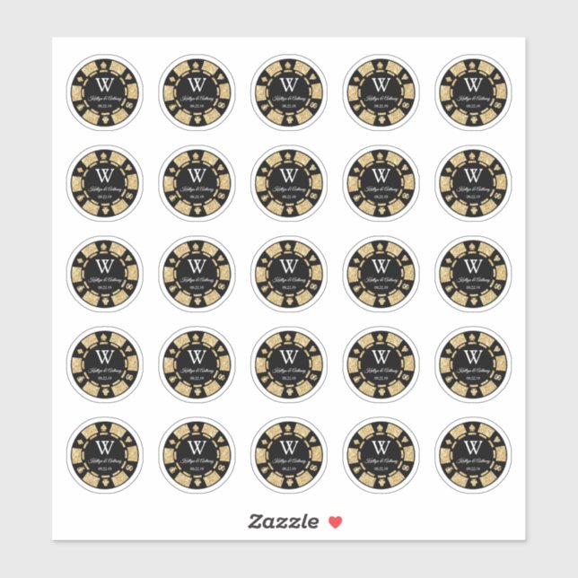 Adesivo Festa de casamento de Chip Casino com Lítio Dourad (Folha)