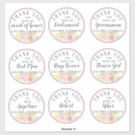 Adesivo Festa de casamento Obrigado pela ventoinha Rosa in