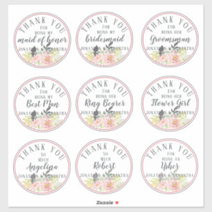 Adesivo Festa de casamento Obrigado pela ventoinha Rosa in