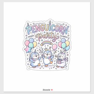 Adesivo Festa Penguicórnio Unicórnio Premium Vetor Desenho