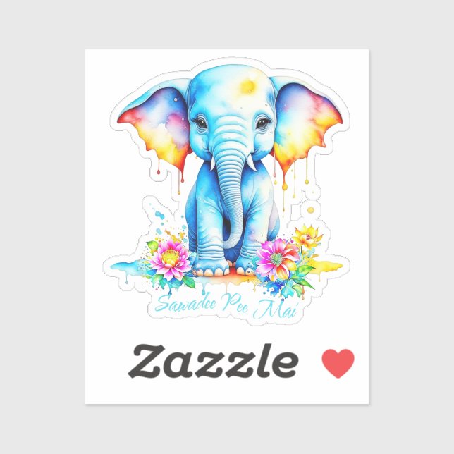 Adesivo Festival de Songkran de Elefante de Aquarela (Folha)