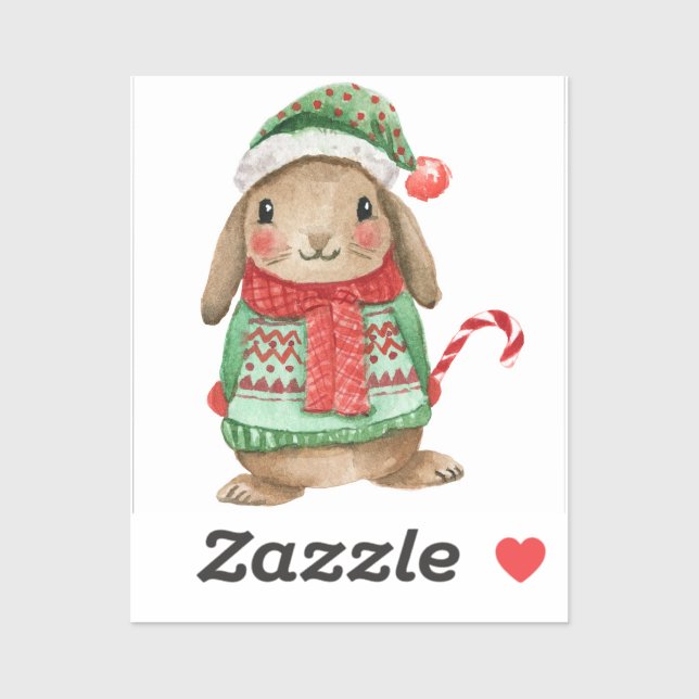 Adesivo Festive christmas bunny with candy cane (Folha)