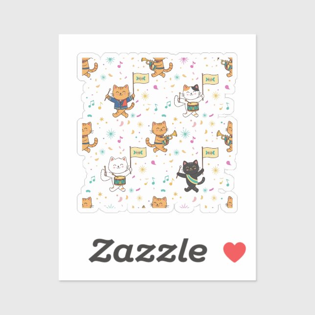 Adesivo Festive New Year Parade Cat Cheerful Feline (Folha)