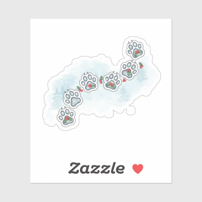 Adesivo Festive Paw Prints Christmas Holly & Snowflake  (Folha)