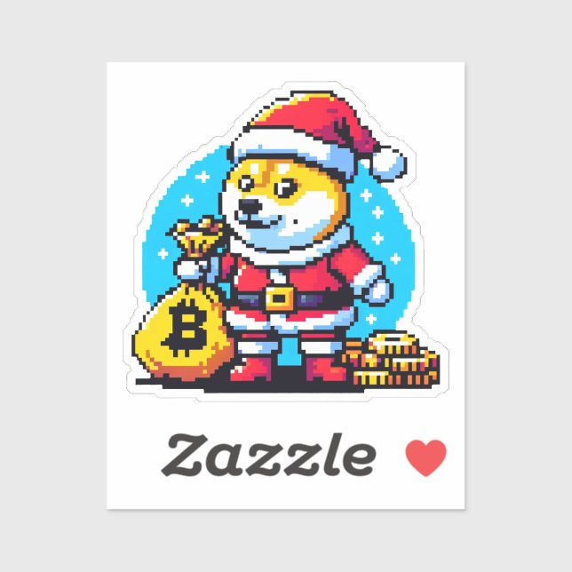 Adesivo Festivo Cripto Cão Engraçado Pixel Art Holiday Des (Folha)