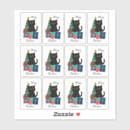 Adesivo Festivo Feliz Natal Gato Negro Bonito Arte Café