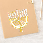 Adesivo Festivo Menorah Hanukkah Celestial Velas Elegante<br><div class="desc">Velas de folha de ouro falsa para a comemoração de Chanucá. A ilustração menorah Whimsical com estrelas brancas cobria velas celestiais em um falso suporte de velas menorah dourada. Menorah elegante Starry Hanukkah ilustrava presentes de design e produtos de papel.</div>