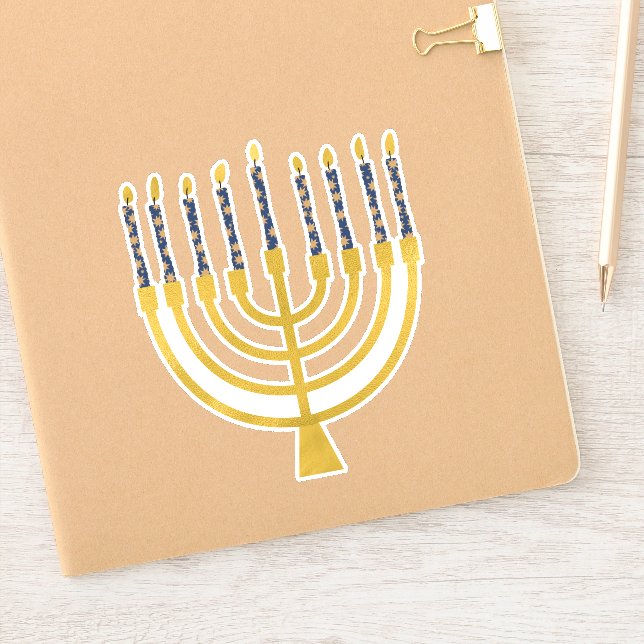 Adesivo Festivo Menorah Hanukkah Celestial Velas Elegante (Notebook)