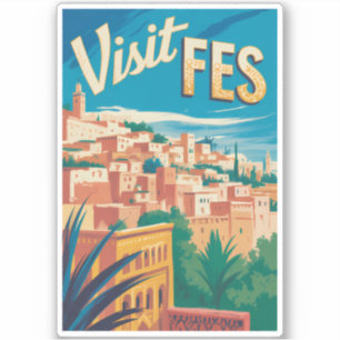 Adesivo Fez Marrocos África Ilustração Arte Viagem Vintage