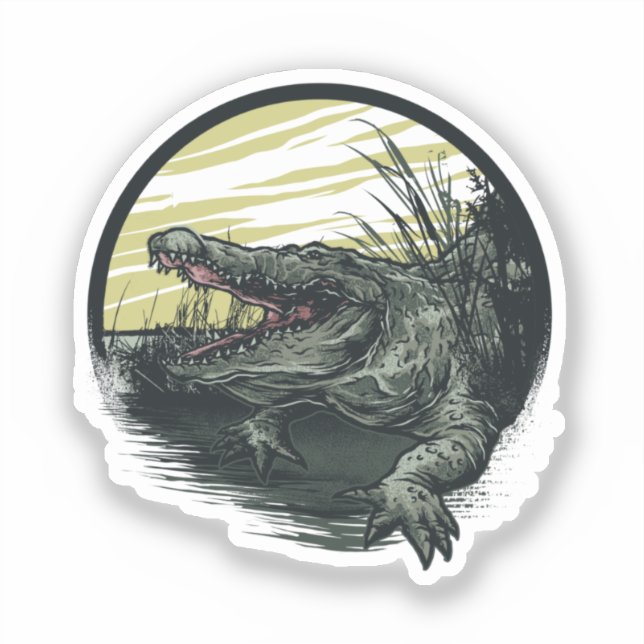 Adesivo Fierce Alligator Swamp Illustration Art (Frente)