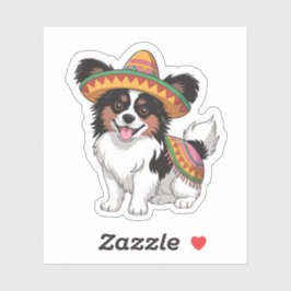 Adesivo Fiesta Papillon Dog Vestindo Sombrero e Sarape