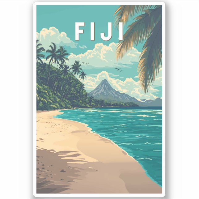 Adesivo Fiji Illustration Viagem Art Vintage (Frente)