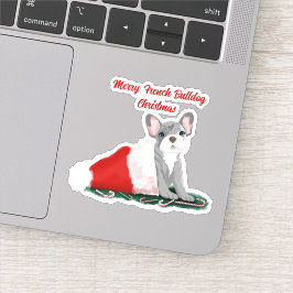 Adesivo Filhote de Bulldog Francês no Chapéu do Papai Noel