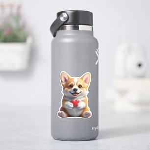 Adesivo Filhote de Corgi Fofo segurando Coração Vermelho -