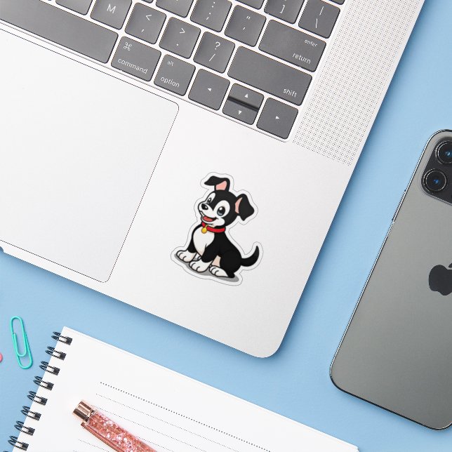 Adesivo Filhote de Manchester Terrier Kawaii – Pose Sonole (Notebook com iPhone)